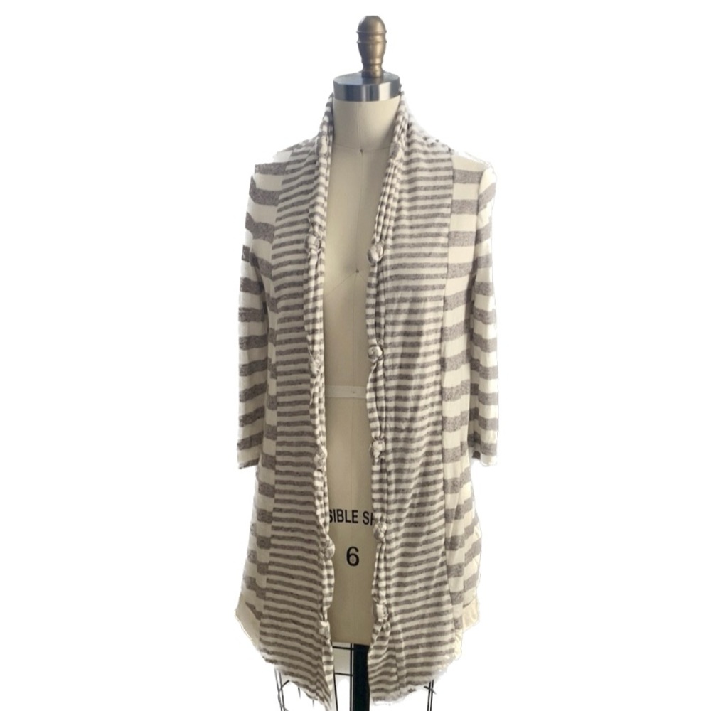 ANTHROPOLOGIE - Three Dots • Striped Knotted Boho Open Drape Cardigan - Size S